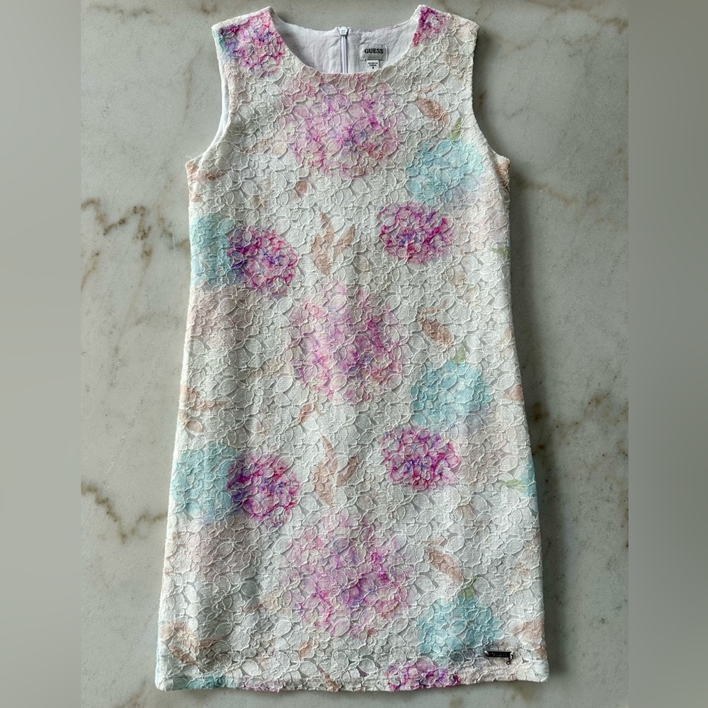 Guess Floral Lace Girls Dress | Guess white lace dress with hydrangeas